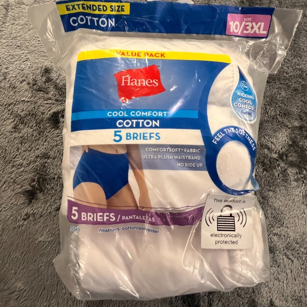 Hanes Cool Comfort Cotton 5-Pack Tagless Wicking No Ride Up Woman's Size 10/3XL